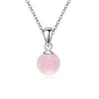 wholesale 925 Sterling Silver Purple Amethyst Round Bead Pendant Necklace-Rose Quartz