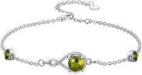 wholesale 925 Sterling Silver Infinity Birthstone Link Bracelet for Women Adjustable 7 +2 Chain Gift-08-Aug-Peridot