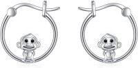 wholesale 925 Sterling Silver Monkey Charm Circle Hoop Earrings for Girls and Women-Monkey