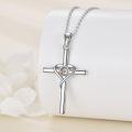 wholesale 925 Sterling Silver Natural Brown Jasper Heart Pendant Cross Necklace for Women-0-3