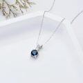 wholesale 14K Gold Round Cut Blue Topaz and Cubic Zirconia Pendant Necklace for Women-0-2
