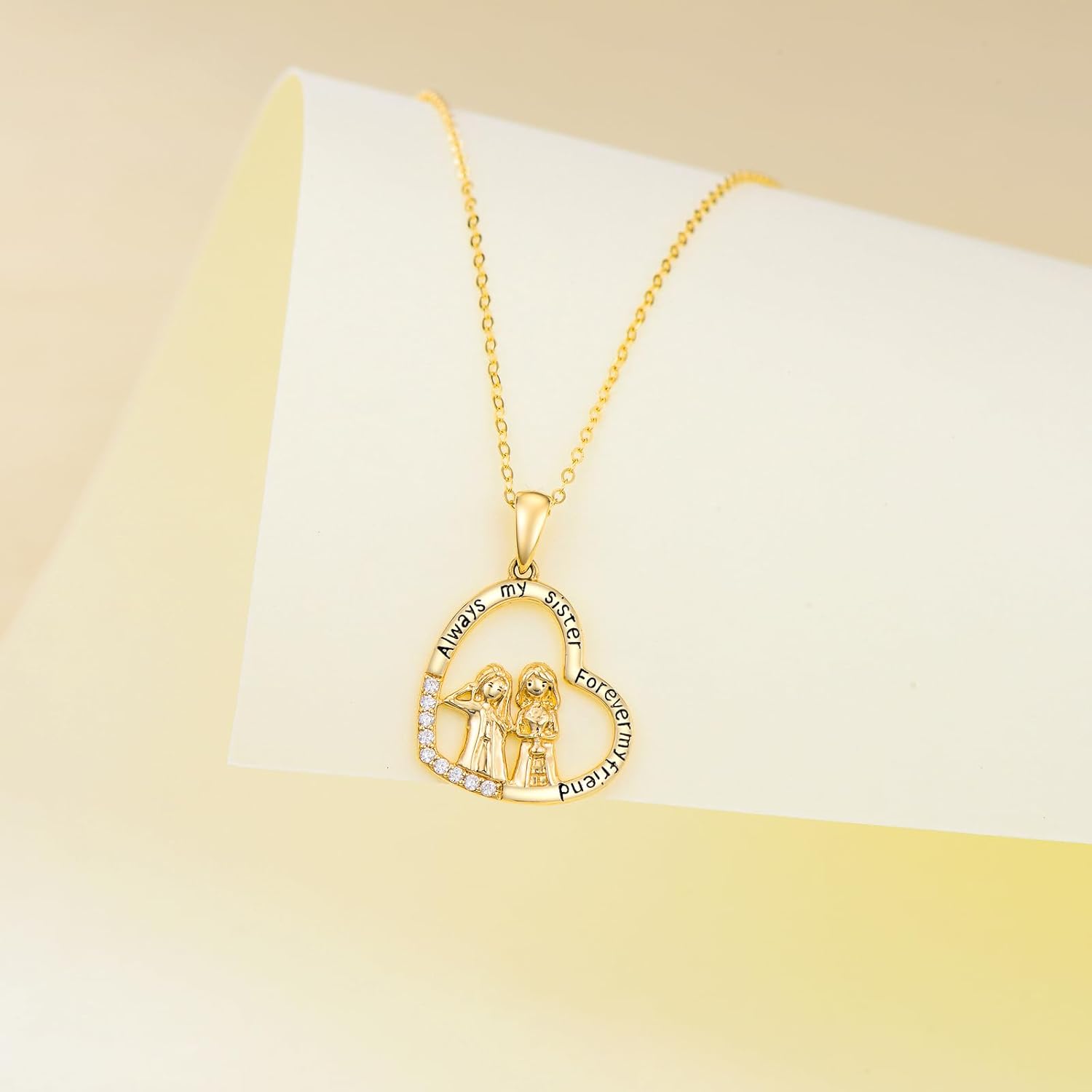 wholesale 14K Gold Heart Pendant Necklace with Sisters and Sunflower Charm for Mom or Daughter - Mothers Day s-0-6