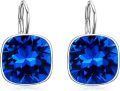 wholesale 925 Sterling Silver Blue Square Austrian Crystal Hypoallergenic Leverback Earrings for Women's Gifts-0-0