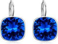 wholesale 925 Sterling Silver Blue Square Austrian Crystal Hypoallergenic Leverback Earrings for Women's Gifts-Navy Blue