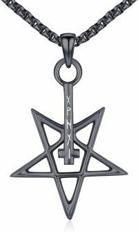 wholesale Black  Pentagram Cross Pendant Chain Necklace s for Men Women-black