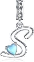 wholesale 925 Sterling Silver Heart-Shaped Blue Moonstone Initial N Charm Pendant Necklace Gift-0-45