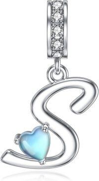 wholesale 925 Sterling Silver Heart-Shaped Blue Moonstone Initial N Charm Pendant Necklace Gift-S