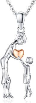 wholesale 925 Sterling Silver Mother and Child Heart Pendant Necklace for Women-0-0