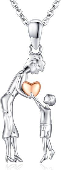 wholesale 925 Sterling Silver Mother and Child Heart Pendant Necklace for Women-E