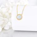 wholesale 14k Gold Chain Necklace With Round White Opal Bezel Set Pendant For Women-0-3