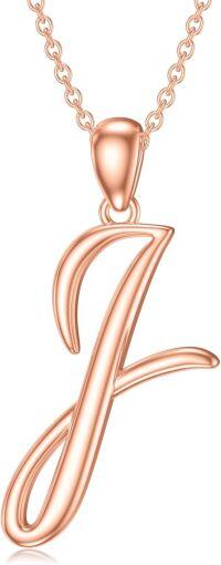 wholesale Sterling Silver 26 Letter Pendant Necklace-rose gold plated-Letter J