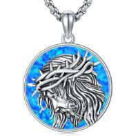 wholesale Saint Patron Necklace For Men Women 925 Sterling Silver St Medal Protection Necklace Catholic Religious Amulet Gifts For Christmas Birthday Father Son Brother Husband -style_name:A-Jesus II Opal
