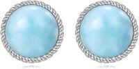 wholesale 925 Sterling Silver Round Black Stone Stud Earrings with Gold Rope Edge - Gift for Her-Larimar Stud Earrings