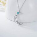 TOUPOP Sterling Silver Blue Topaz Moon Necklace December Birthstone Pendant-0-3