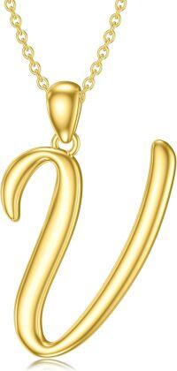 wholesale Sterling Silver 26 Letter Pendant Necklace-Letter V-yellow gold plated