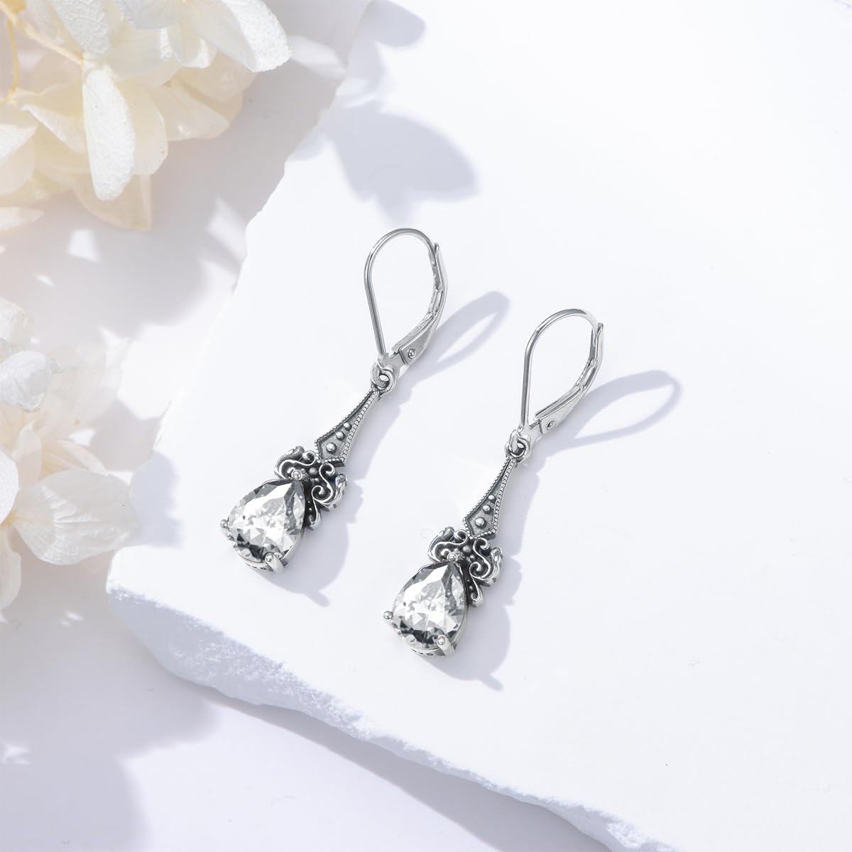 wholesale 925 Sterling Silver 10mm Teardrop 12 Months Birthstone Dangle Drop Earrings-0-3