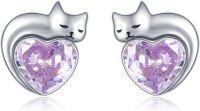 wholesale 925 Sterling Silver Birthstone Cat Stud Earrings Heart Jewelry for Women-06-June