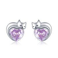 wholesale 925 Sterling Silver Heart Shaped Cat Earrings-06-June