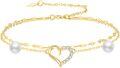 wholesale 14K Gold Pearl & Crystal Heart Layered Ankle Anklet for Women-0-0