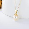 wholesale Gold 14K Yellow Gold Freshwater Pearl Pendant Necklace for Women - Elegant Design with Chain Length of 37cm (16+2)-0-2