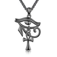 wholesale 925 Sterling Silver Black Ankh Eye Of Horus Pendant Necklace-Black