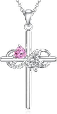 wholesale 925 Sterling Silver Birthstone Infinity Butterfly Cross Necklace for Women Gift for Mom Daughter Wife-10-October