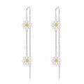 wholesale 925 Sterling Silver White Daisy Flower Long Chain Drop Earrings Platinum Plated-0-0