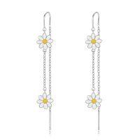 wholesale 925 Sterling Silver White Daisy Flower Long Chain Drop Earrings Platinum Plated-Daisy