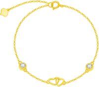 wholesale 14K Gold Moissanite Double Heart Charm Bracelet for Women, Eternal Love Gift, Adjustable 6.5 with Extender, D Color VVS1, Christmas Present-Double Heart Moissanite