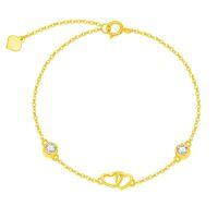 wholesale 14k Gold Double Heart Moissanite Bezel Set Chain Bracelet-Double Heart Moissanite