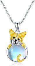 wholesale 925 Sterling Silver Corgi with Blue Moonstone Pendant Necklace for Women - Memorial-0-0