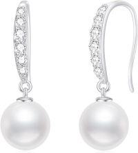 wholesale 10K Gold Pearls & Cubic Zirconia Drop Earrings for Women-White Gold (9 MM Pearl)