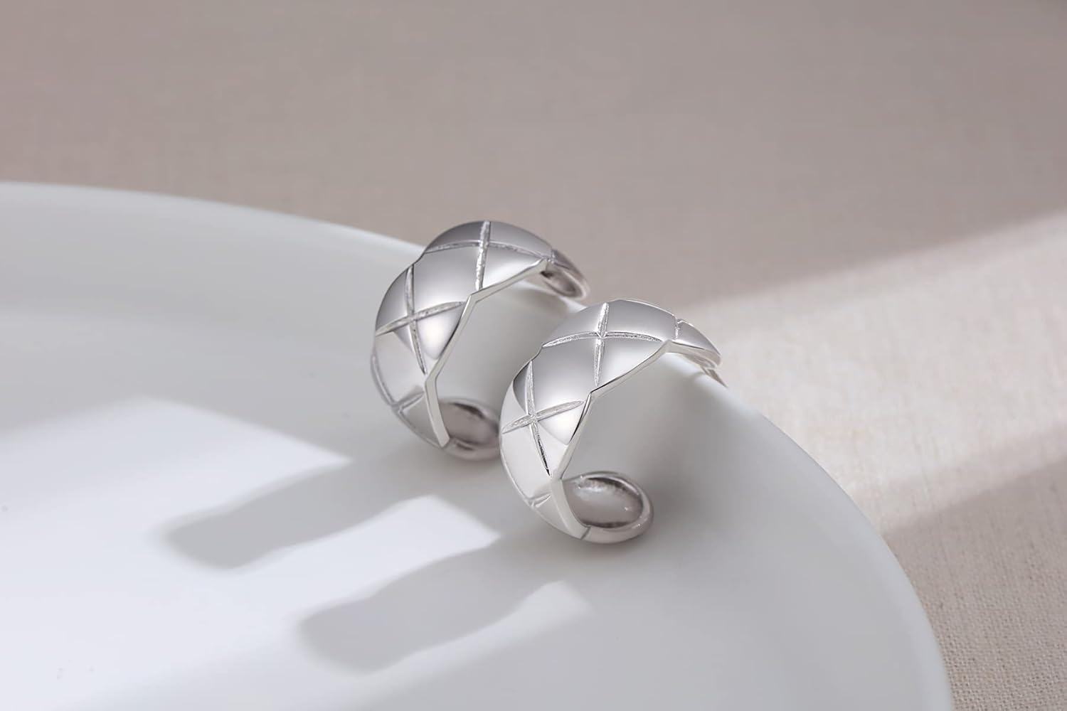 925 Sterling Silver Lightweight Geometric Patterned Open Hoop Earrings for Women Gift Jewelry-0-1