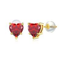 wholesale 14k Yellow Gold Red Heart Stud Earrings-January-Garnet