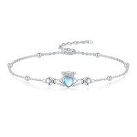 wholesale 925 Sterling Silver Claddagh Heart Moonstone Charm Bracelet With Adjustable Chain-Claddagh 7"-9"