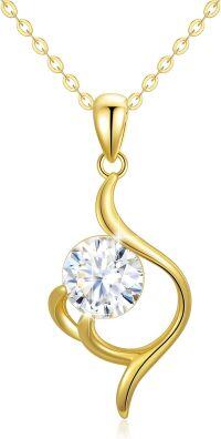 wholesale 14K Real Gold & Moissanite Necklace, 1 Carat Heart Arrow Round Cut Stone, Elegant Adjustable Chain, Gift for Her-Style-2-Fingertip