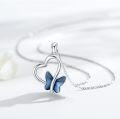 wholesale 925 Sterling Silver Blue Crystal Butterfly Heart Pendant Necklace for Women-0-1