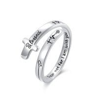 wholesale 925 Sterling Silver Cross Ring With Engraved Blessing Quote-Cross Blessed 1