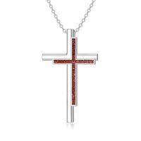 wholesale 925 Sterling Silver Black Stone Cross Pendant Necklace for Women s-Gold Sandstone