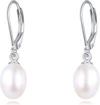 wholesale 925 Sterling Silver Oval Freshwater Cultured Pearl Leverback Earrings-B-Pearl earrings