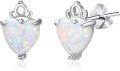 wholesale 925 Sterling Silver White Lab Created Opal Heart Stud Earrings for Women-0-0