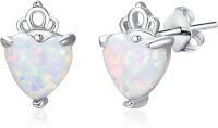 wholesale 925 Sterling Silver White Lab Created Opal Heart Stud Earrings for Women-White Gold