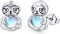 wholesale 925 Sterling Silver Rainbow Moonstone Sloth Stud Earrings - Adorable Gifts for Women & Girls-0-0