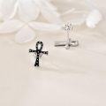 wholesale 925 Sterling Silver Black Ankh Cross Stud Earrings for Men & Women-0-3