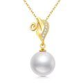 TOUPOP 14K Gold Freshwater Pearl Dolphin Flower Pendant Necklace-0-0