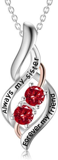 wholesale Sterling Silver Yellow Stone Sisterhood Pendant Necklace for Women-01-Jan-Red-Always My Sister Forever My Friend-1-01-Jan-Red-Always My Sister Forever My Friend-1
