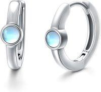 wholesale 925 Sterling Silver Blue Moonstone Hoop Earrings for Women and Girls-Silver