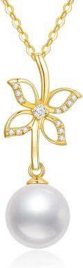 wholesale 14K Gold Diamond & Pearl Butterfly Crown Flower Pendant Necklace for Women (Length: 16-18)-0-0