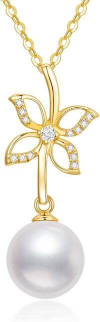 wholesale 14K Gold Diamond & Pearl Butterfly Crown Flower Pendant Necklace for Women (Length: 16-18)-Butterfly