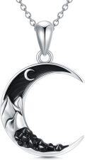 wholesale 925 Sterling Silver Crescent Moon Black Enamel Necklace Pendant-0-0